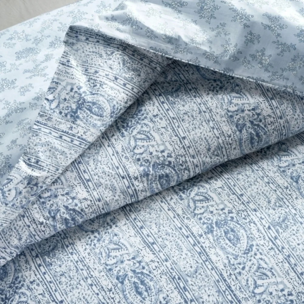 Simply Shabby Chic Duvet Set Indigo Batik Stripe Floral Blue 2 Pc TWIN Size NEW